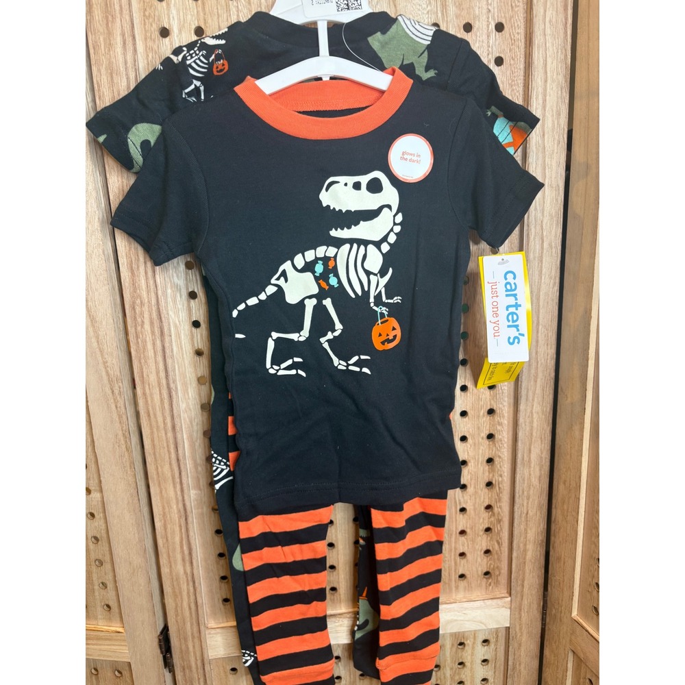 Carters Just One You Halloween Pajamas 4pc Set Glow Dinosaur Skeleton 18M NEW